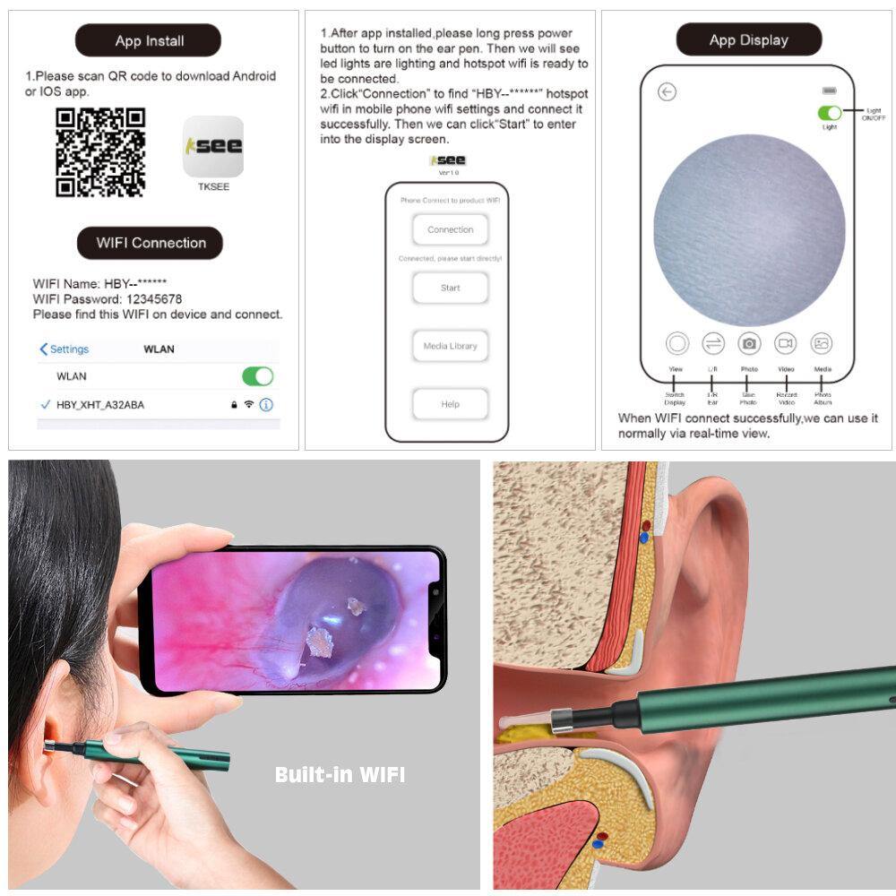 3.0mm Wireless WiFi Ear Pick Otoscope Camera Borescope Luminous Ear Wax Cleaning Teeth Oral Inspection Health Care 3.0/5.0MP