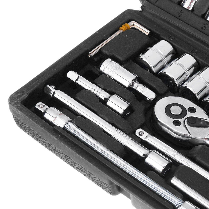 46pcs Socket Ratchet Screwdriver Wrench Set 1/4 Drive Flexible Car Repair Tool