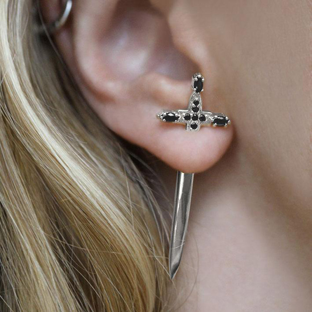 S925 Silver Cross Sword Eardrop