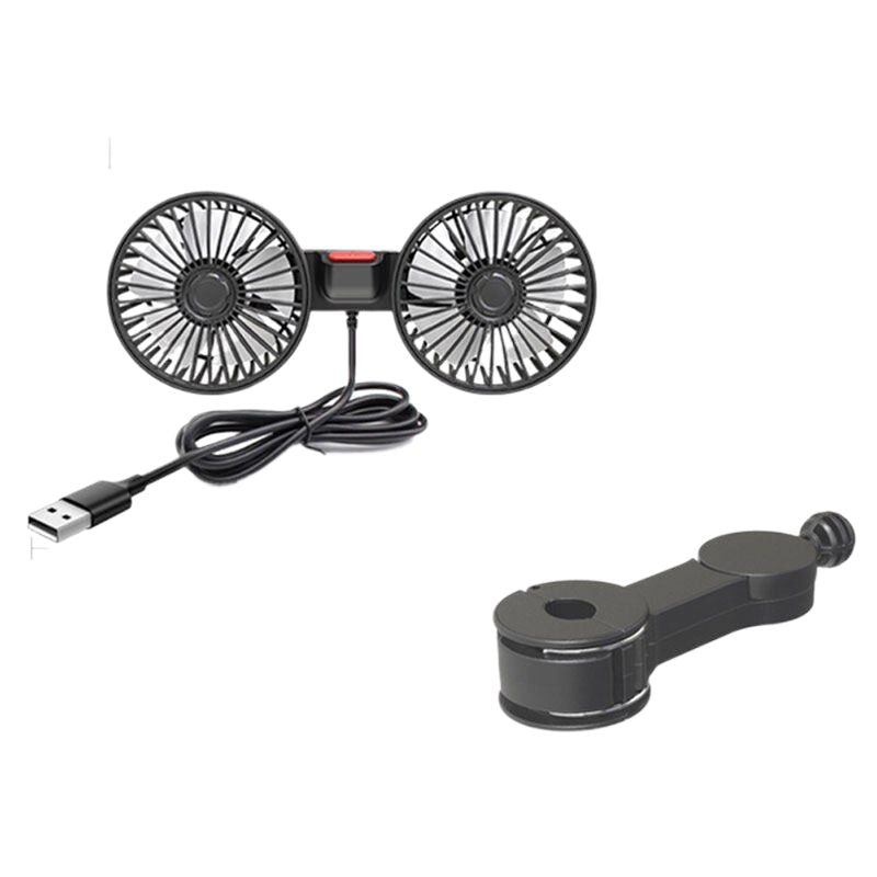 Dual Head USB Car Fan with 360¬∞ Rotation for 12V/24V Vehicles