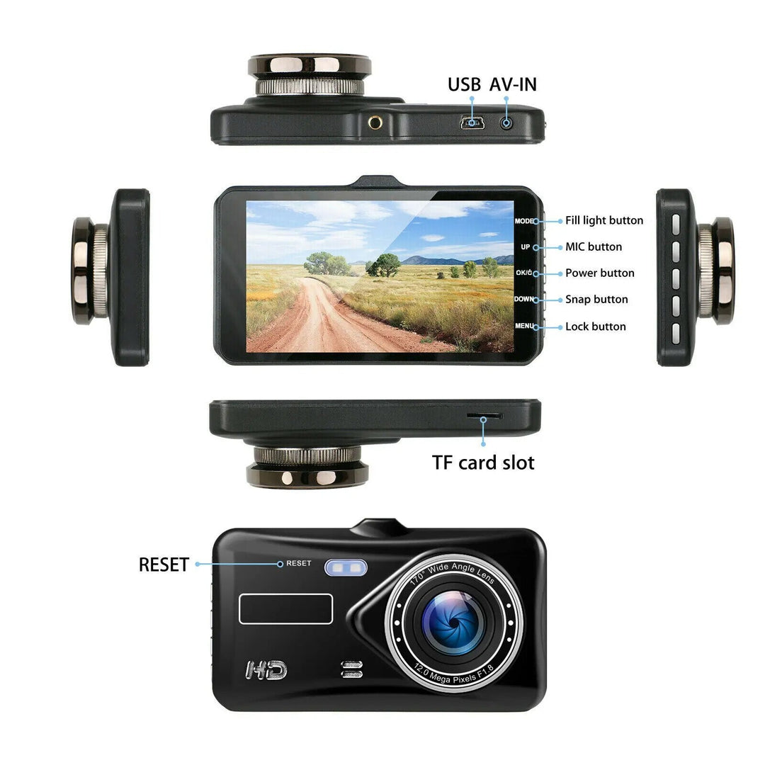 1080P Full HD Dual Dash Cam with Night Vision and 170° Wide-Angle Lens