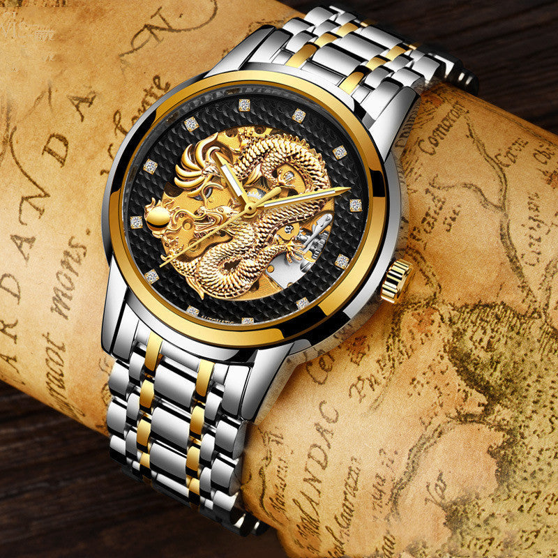 Fully Automatic Skeleton Waterproof Luminous Atmospheric Gold Business Dragon Watch