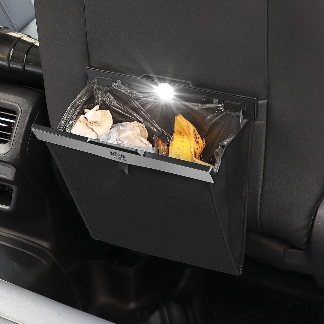 Waterproof Magnetic Car Trash Bag with LED & Leather Storage