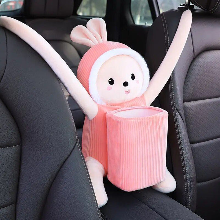 Cute Square Car Trash Bin - No-Lid Hanging Storage for Car Interiors