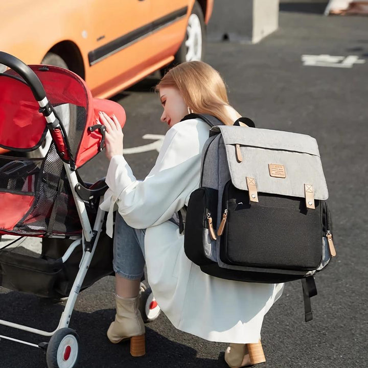 Luxury Leather Diaper Backpack with Stroller Hooks and Changing Mat