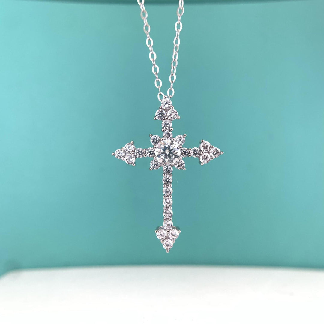 Mo Sang Stone Diamond Cross Pendant Necklace Female