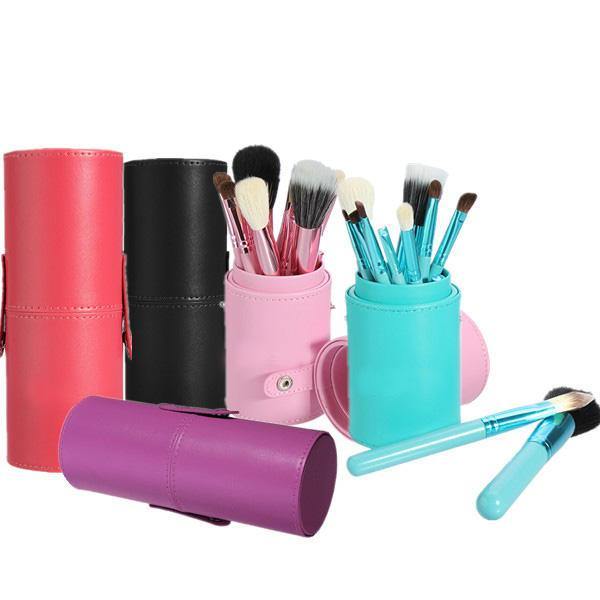 12Pcs Professional Makeup Cosmetic Brush Set Cylinder Leather Case - MRSLM